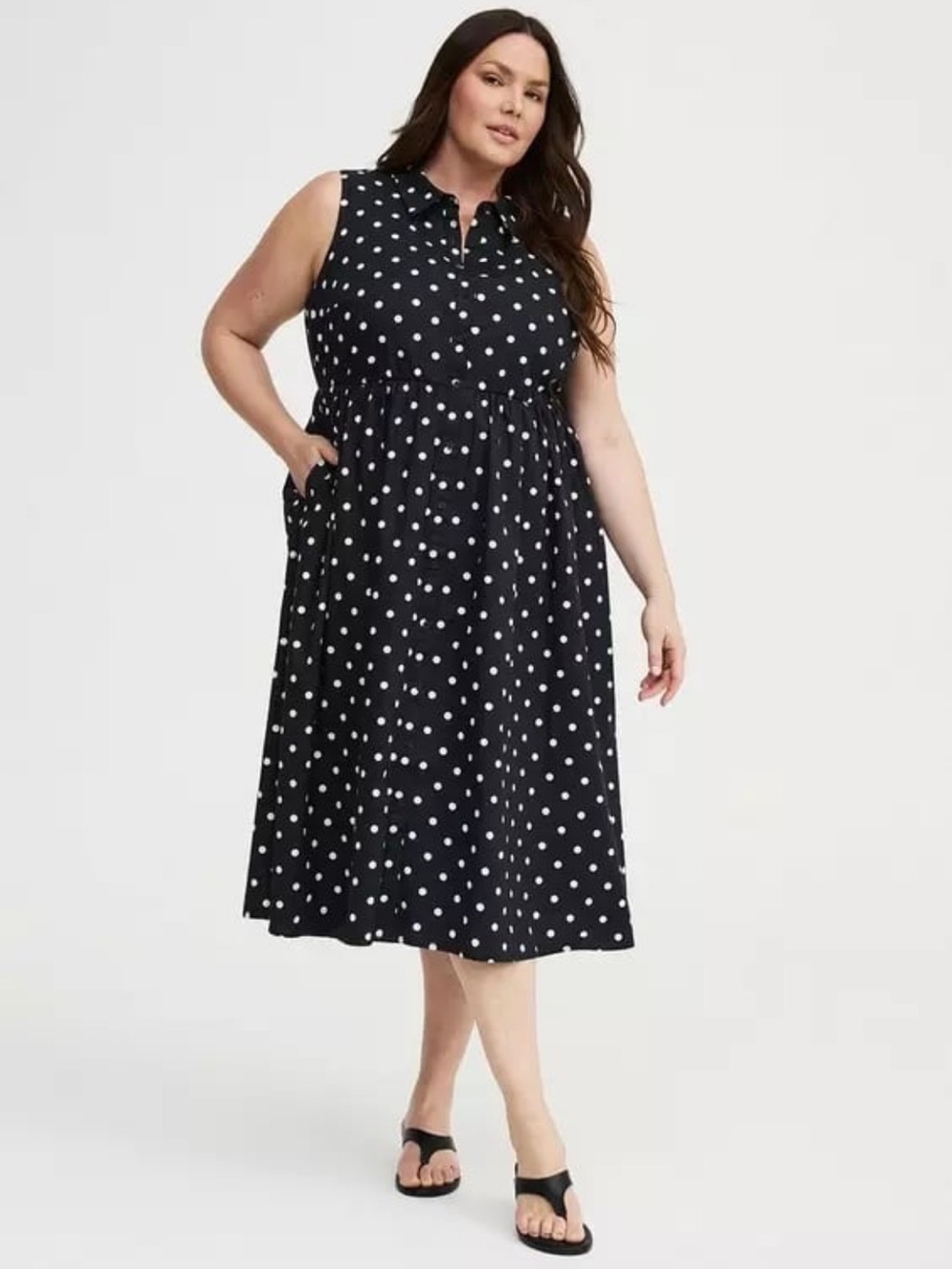 NWT Torrid Black Polka Dot Sleeveless Midi Dress
